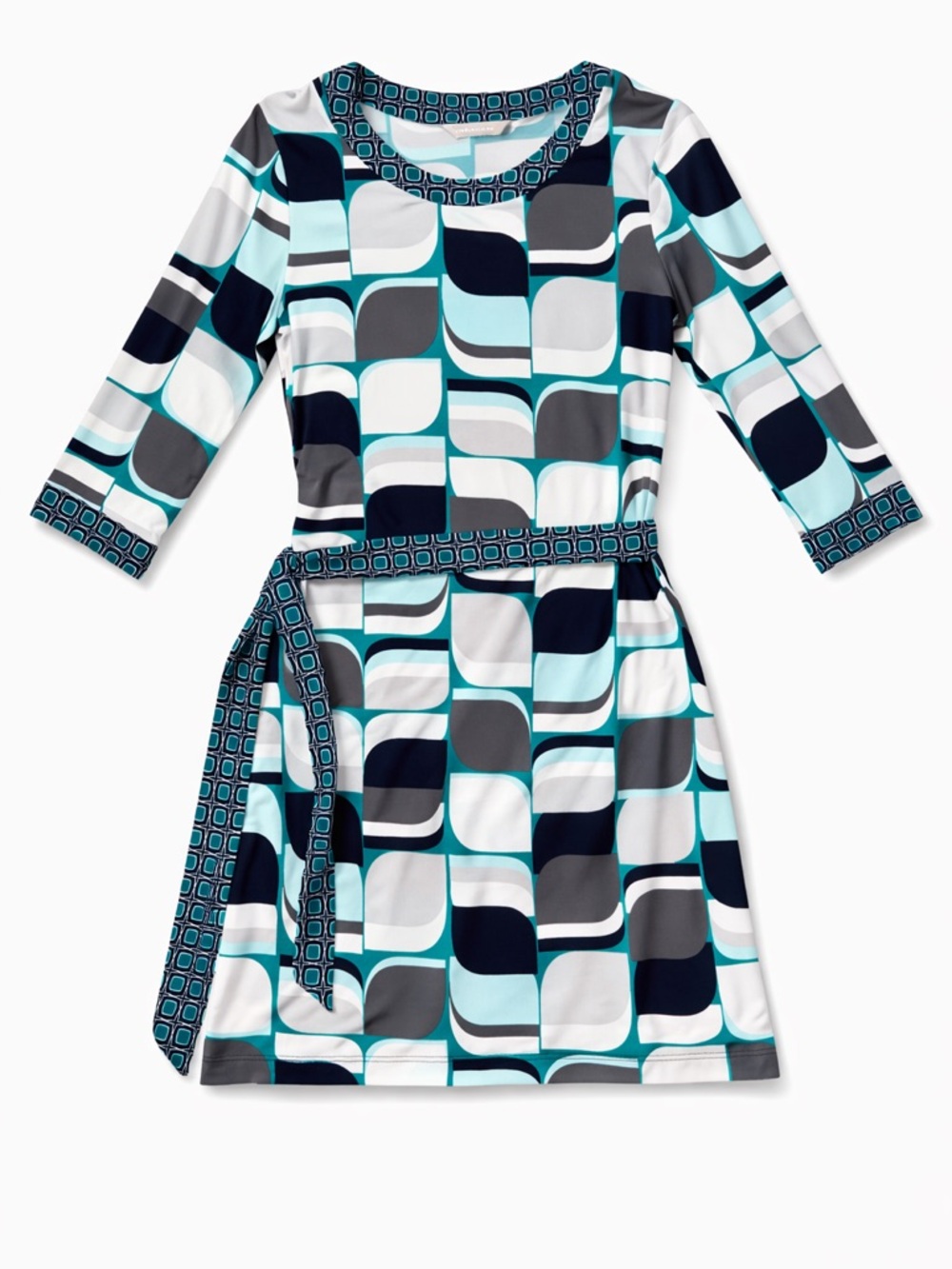 Banana Republic Teal, Navy & Gray Geometric Belted Dress(156)